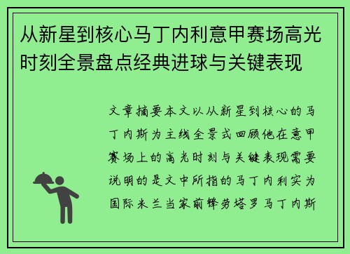 从新星到核心马丁内利意甲赛场高光时刻全景盘点经典进球与关键表现 从新星到核心马丁内利意甲赛场高光时刻全景盘点经典进球与关键表现